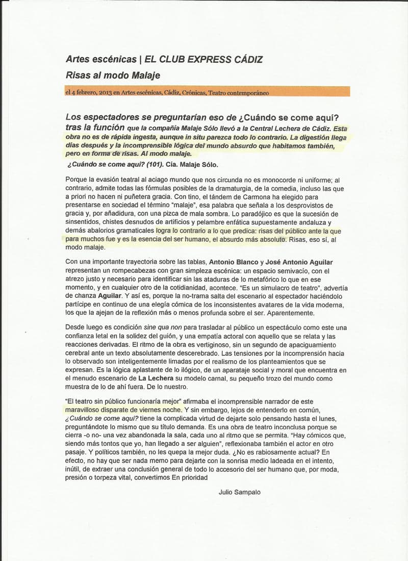 Críticas de ¿Cuándo se come aquí? 101 — imagen 1
